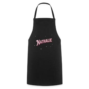 Nom Nathalie personnalisé - Tablier de cuisine - noir - Devant - AI Model Male 185 dark (185cm)