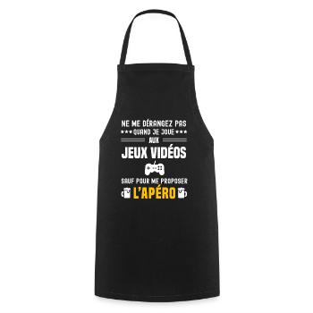 jeux vidéos ne dérangez pas sauf apéro - Tablier de cuisine - noir - Devant - AI Model Male 185 dark (185cm)