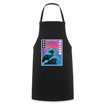 Vaporwave Aesthetic Big Wave Japan Style Art - Cooking Apron - black - Front - AI Model Male 185 dark (185cm)