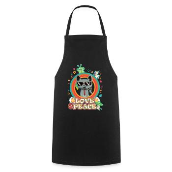 Love and Peace cat - cool hippie design - Cooking Apron - black - Front - AI Model Male 185 dark (185cm)