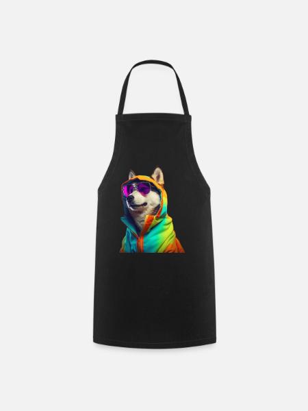 Husky avec lunettes de soleil Coloré Cool Huskies Chien - Tablier de cuisine - noir