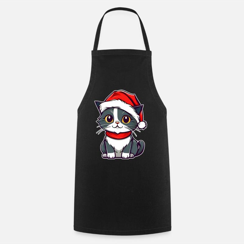 Chat mignon avec chapeau de Père Noël - Tablier de cuisine - noir