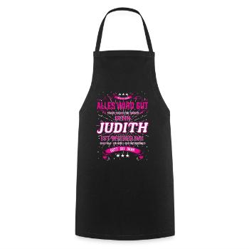 Alles wird gut denn Judith Ist da Outfit - Kochschürze - Schwarz - Vorne - AI Model Male 185 dark (185cm)