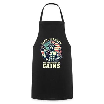 Life Liberty Pursuit of Gains Funny Workout Weight - Cooking Apron - black - Front - AI Model Male 185 dark (185cm)