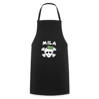 Design Pirate Mila pour filles et femmes - Tablier de cuisine - noir - Devant - AI Model Male 185 dark (185cm)