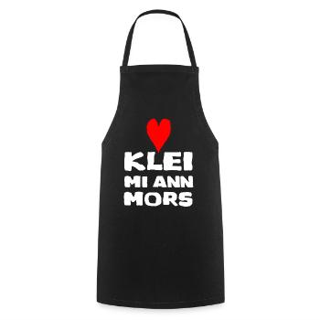 Klei mi ann Mors - Low German - Cooking Apron - black - Front - AI Model Male 185 dark (185cm)