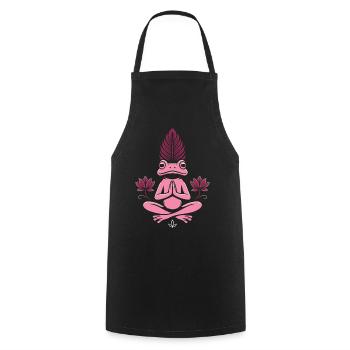 Yoga Frosch - Meditierender Frosch mit Lotus - Kochschürze - Schwarz - Vorne - AI Model Male 185 dark (185cm)
