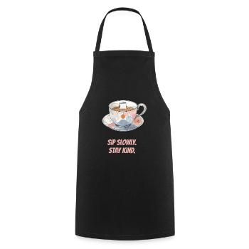 Sip slowly. Stay kind. - Cooking Apron - black - Front - AI Model Male 185 dark (185cm)