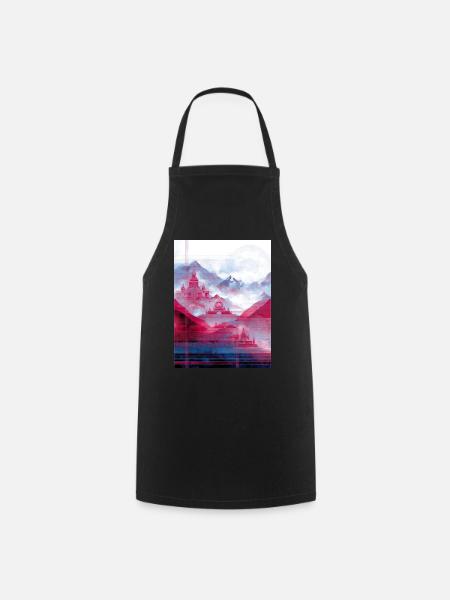 Psy-Art - Tempel über Berglandschaft - Kochschürze - Schwarz