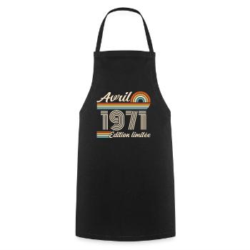  Avril 1971 anniversaire rétro 1971 April 1971 - Tablier de cuisine - noir - Devant - AI Model Male 185 dark (185cm)