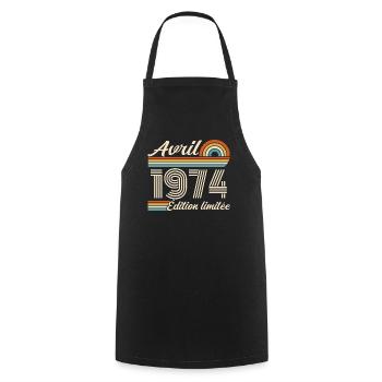  Avril 1974 anniversaire rétro 1974 April 1974 - Tablier de cuisine - noir - Devant - AI Model Male 185 dark (185cm)
