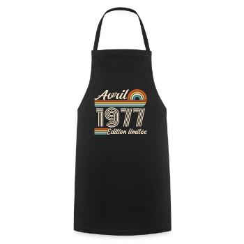 April 1977 Retro Birthday 1977 April 1977 - Cooking Apron - black - Front - AI Model Male 185 dark (185cm)