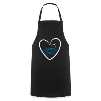 Heart Seagulls Waves - Maritimes for sea lovers - Cooking Apron - black - Front - AI Model Male 185 dark (185cm)