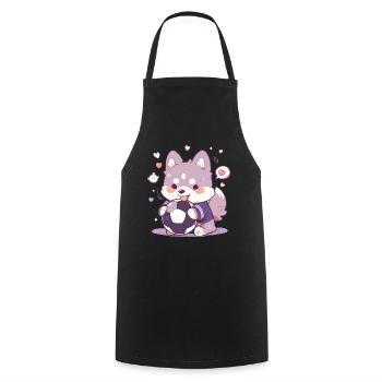 Cute Soccer Dog - Funny Dog Soccer Design - Cooking Apron - black - Front - AI Model Male 185 dark (185cm)