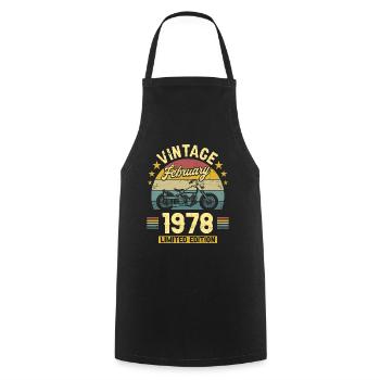 Vintage February 1978 45 years anniversary - Cooking Apron - black - Front - AI Model Male 185 dark (185cm)