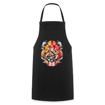 Japanese cherry blossom fish sakura koi carp - Cooking Apron - black - Front - AI Model Male 185 dark (185cm)