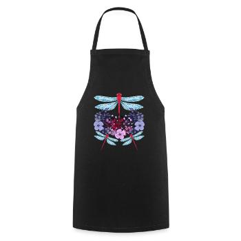 Insect Lover Gift Colorful Flower Dragonfly - Cooking Apron - black - Front - AI Model Male 185 dark (185cm)