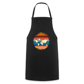 Retro Weltkarte - Kochschürze - Schwarz - Vorne - AI Model Male 185 dark (185cm)