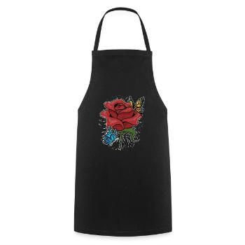 Fleurs botaniques Fleurs Cadeau Papillon Rose - Tablier de cuisine - noir - Devant - AI Model Male 185 dark (185cm)