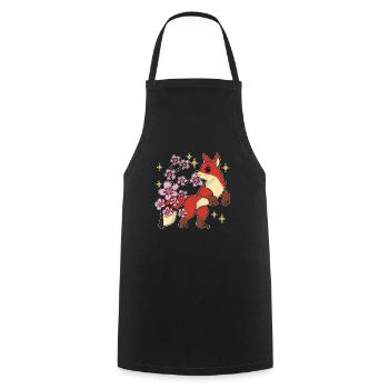 Sakura Woodland Creature Gift Cherry Blossom Fox - Cooking Apron - black - Front - AI Model Male 185 dark (185cm)
