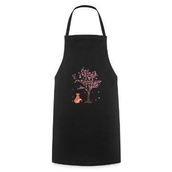 Fleurs de cerisier arbre Woodland Animal cadeau Sakura renard - Tablier de cuisine - noir - Devant - AI Model Male 185 dark (185cm)