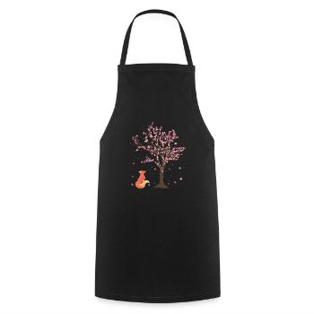 Sakura Tree Woodland Animal Gift Cherry Blossom Fox - Cooking Apron - black - Front - AI Model Male 185 dark (185cm)