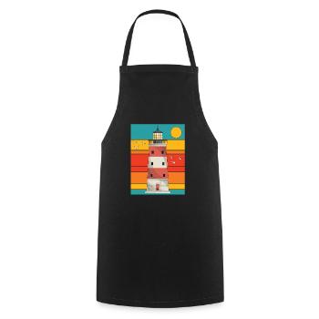Ocean Full Moon Gift Retro Lighthouse - Cooking Apron - black - Front - AI Model Male 185 dark (185cm)