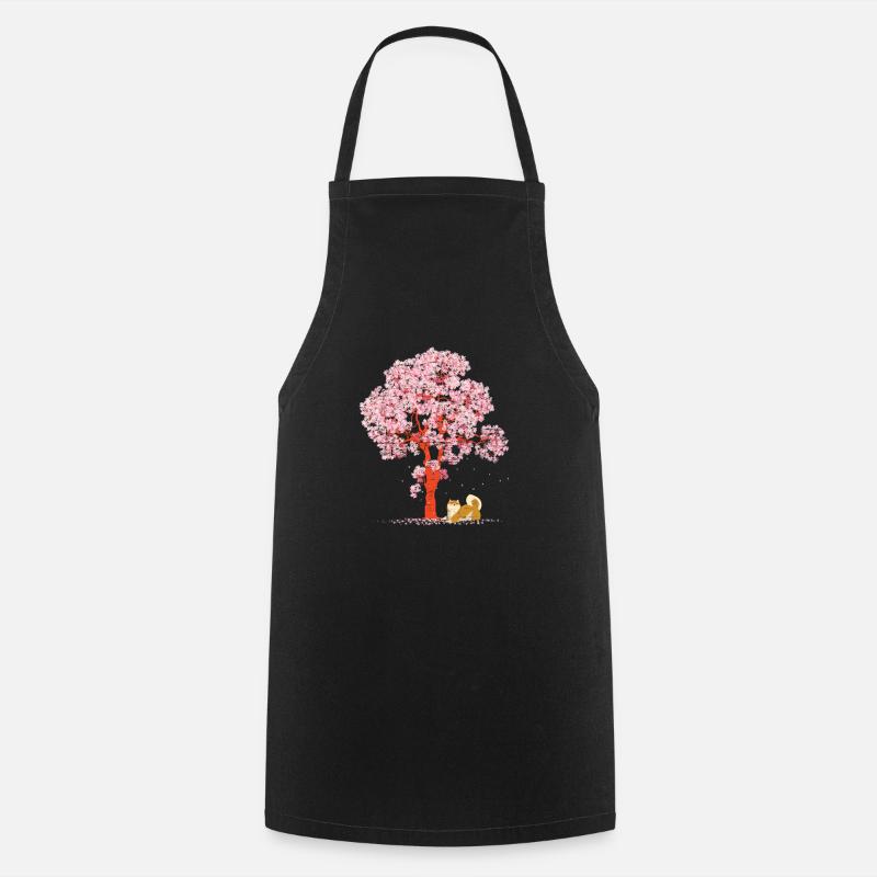 Sakura Tree Gift Japan Cherry Blossoms Shiba Inu - Cooking Apron - black