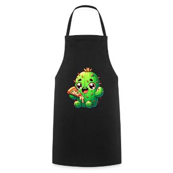 Cactus Kawaii mignon avec Pizza - Tablier de cuisine - noir - Devant - AI Model Male 185 dark (185cm)