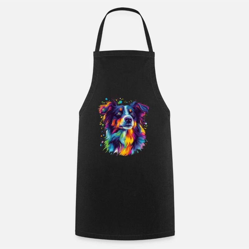 Porträt eines psychedelischen Australian Shepherds - Kochschürze - Schwarz