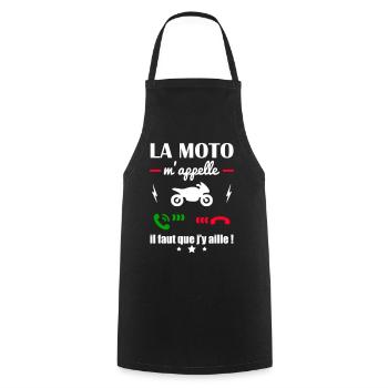 La moto m'appelle, fête des pères,cadeau, motard - Tablier de cuisine - noir - Devant - AI Model Male 185 dark (185cm)