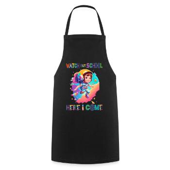 Watch out school - here I come / Astronaut girl - Cooking Apron - black - Front - AI Model Male 185 dark (185cm)