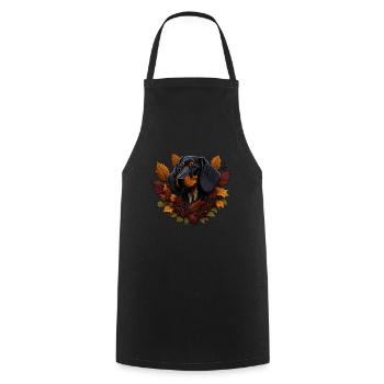 Chien teckel dans les feuilles d’automne - Tablier de cuisine - noir - Devant - AI Model Male 185 dark (185cm)