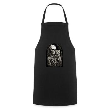 Squelette tenant un chaton paresseux costume d’Halloween - Tablier de cuisine - noir - Devant - AI Model Male 185 dark (185cm)