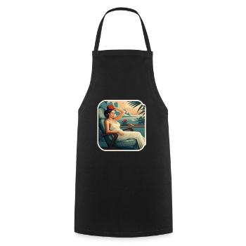 Vacation Relaxation Woman - Cooking Apron - black - Front - AI Model Male 185 dark (185cm)