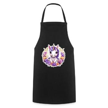 Licorne avec des Roses colorées - Licorne douce - Tablier de cuisine - noir - Devant - AI Model Male 185 dark (185cm)