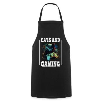 Cats and Gaming Cat Kitten Controller Gaming - Cooking Apron - black - Front - AI Model Male 185 dark (185cm)
