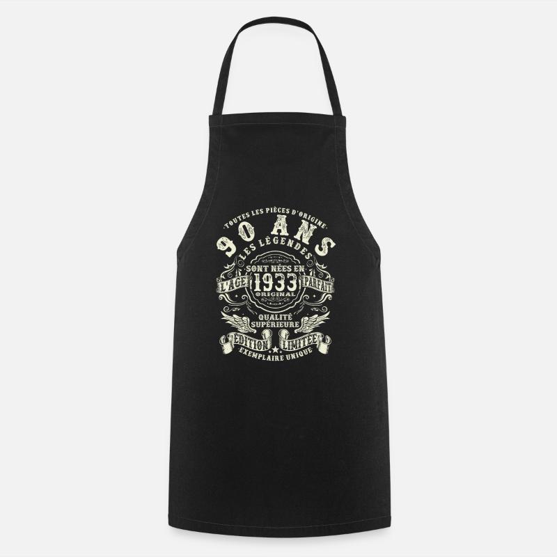 90 ans - anniversaire 1933 - Tablier de cuisine - noir