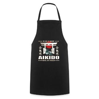 Cool Aikido Martial Arts Design with Kanji - Cooking Apron - black - Front - AI Model Male 185 dark (185cm)