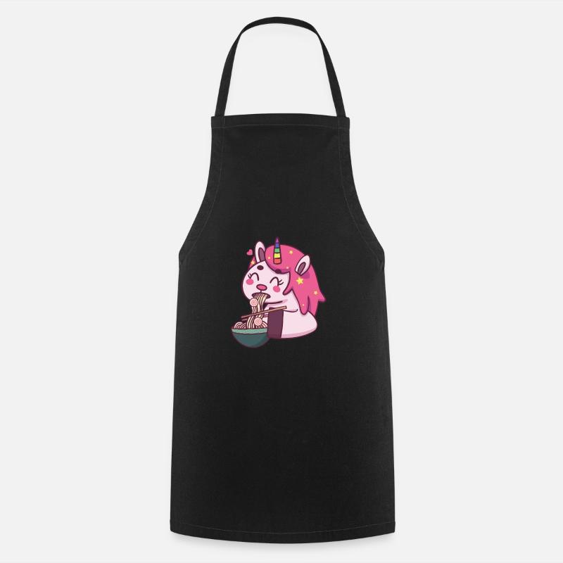 Cute unicorn eats ramen - Cooking Apron - black