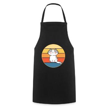 Funny Cute Kawaii Cat Face Retro Sunset - Cooking Apron - black - Front - AI Model Male 185 dark (185cm)