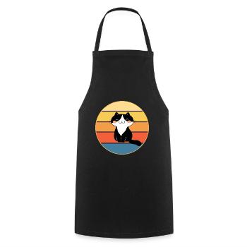 Funny Cute Kawaii Cat Face Retro Sunset - Cooking Apron - black - Front - AI Model Male 185 dark (185cm)