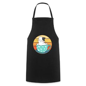 Drôle mignon Kawaii chat visage rétro coucher de soleil - Tablier de cuisine - noir - Devant - AI Model Male 185 dark (185cm)