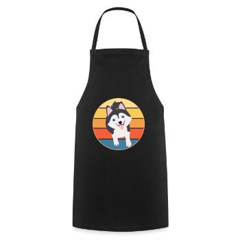Drôle Kawaii Mignon Husky Dog Vintage Retro Sunset - Tablier de cuisine - noir - Devant - AI Model Male 185 dark (185cm)