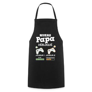 Papa et bébé joueurs de jeux vidéos - Tablier de cuisine - noir - Devant - AI Model Male 185 dark (185cm)