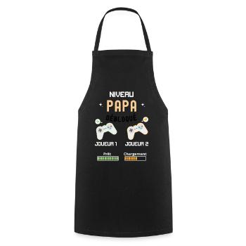 Futur papa jeux video avec futur fils - Tablier de cuisine - noir - Devant - AI Model Male 185 dark (185cm)