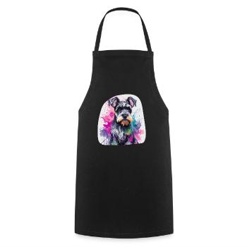 Colorful Cute Miniature Schnauzer Dog in Watercolors - Cooking Apron - black - Front - AI Model Male 185 dark (185cm)