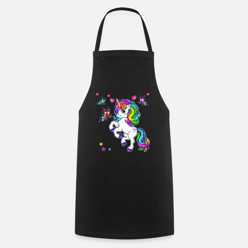 Einhorn mit Schmetterling - Kochschürze - Schwarz