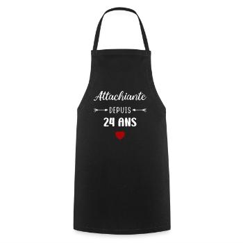 Attachiante depuis 24 ans - Tablier de cuisine - noir - Devant - AI Model Male 185 dark (185cm)