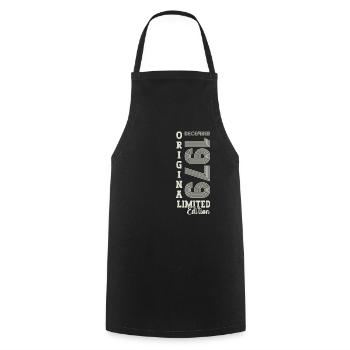 Cadeau original du 43e anniversaire de décembre 1979 - Tablier de cuisine - noir - Devant - AI Model Male 185 dark (185cm)